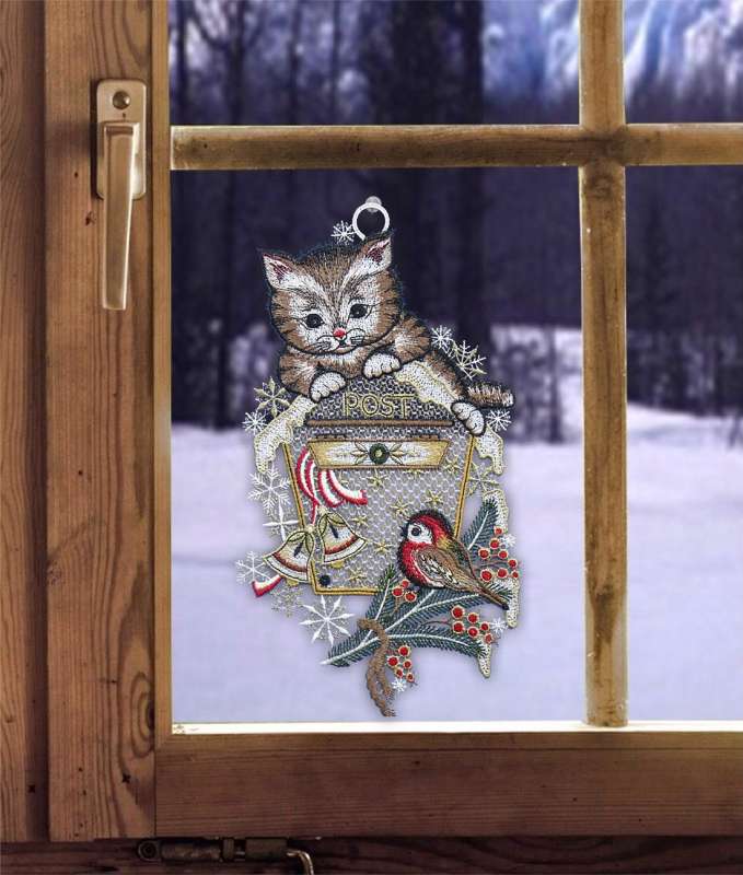 Fensterbild WEIHNACHTSPOST Plauener Spitze Fensterdeko Weihnachten mit Saughaken